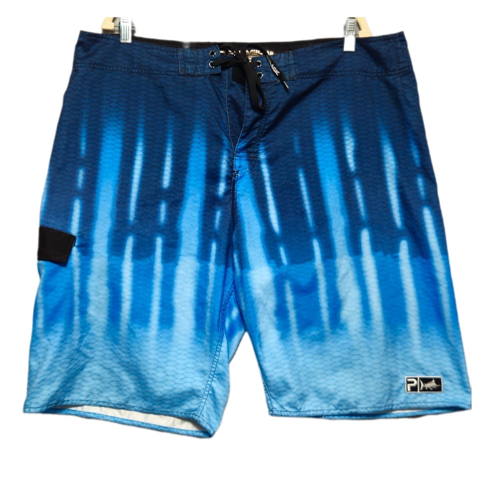 Pelagic Performance Blue Tie Dye Gradient Board Shorts Swim Trunks Mens Size 38